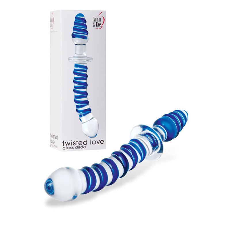 Adam &amp; Eve Twisted Love Glass Dildo - Clear/Blue 24 cm (9.5&