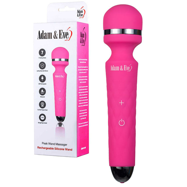 Adam &amp; Eve Peak Wand Massager - Pink 19.1 cm USB Rechargeable Massager Wand