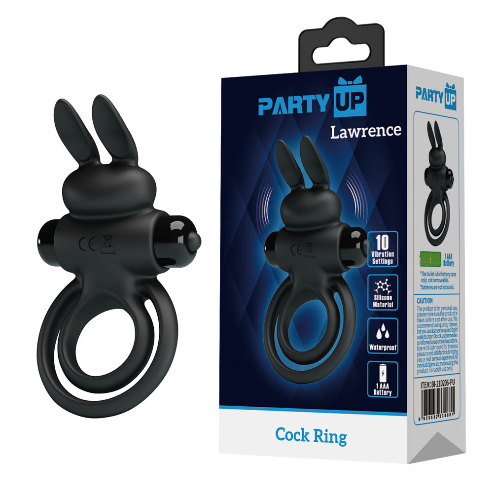 Party Up LAWRENCE Vibrating Cock Ring - Black Vibrating Cock &amp; Balls Ring