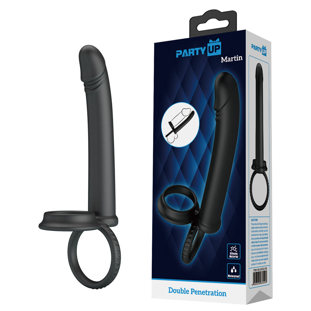 Party Up MARTIN Double Penetrator - Black Cock &amp; Ball Rings with Double Penetrator