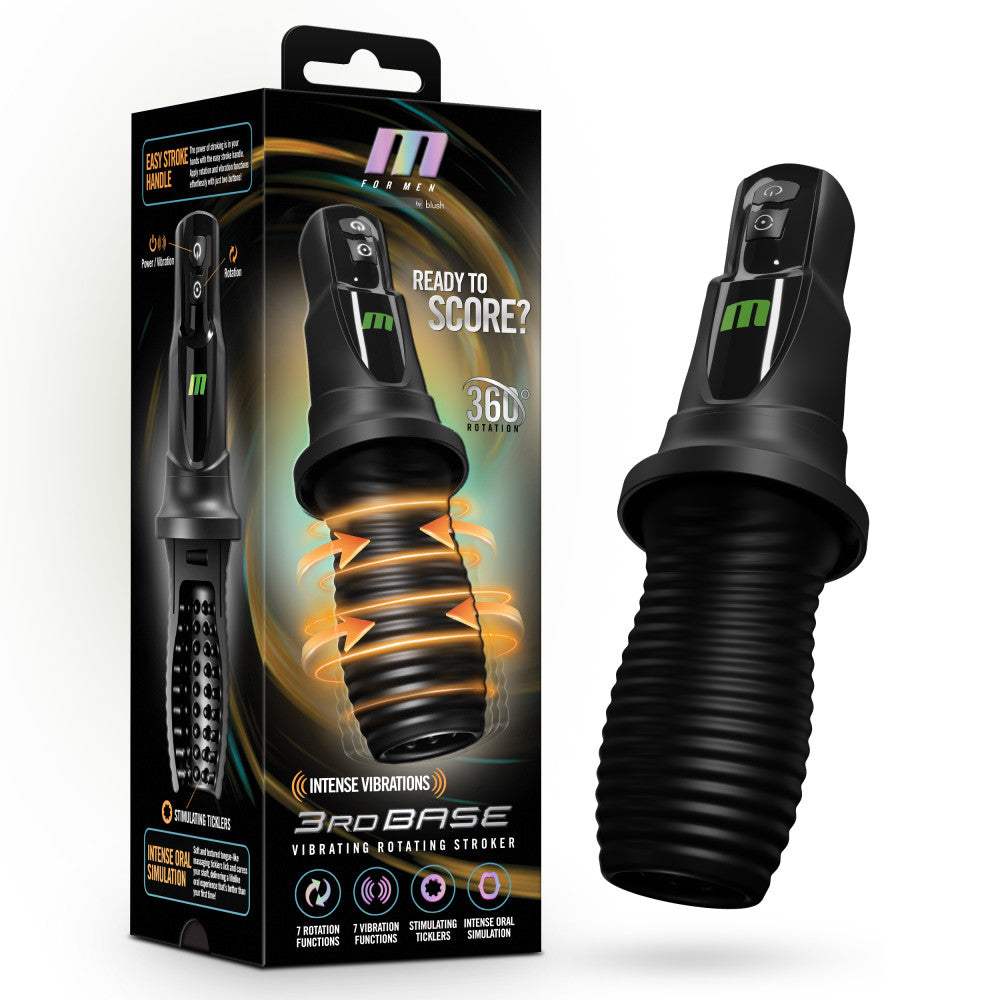 M For Men - 3rd Base - Black USB Rechargeable Vibrating &amp; Rotating Auto Stroker