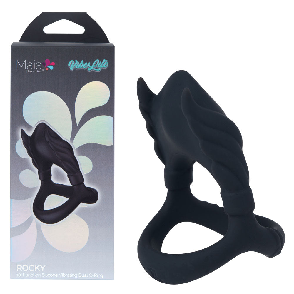 Maia ROCKY - Black - Black USB Rechargeable Vibrating Cock &amp; Balls Ring