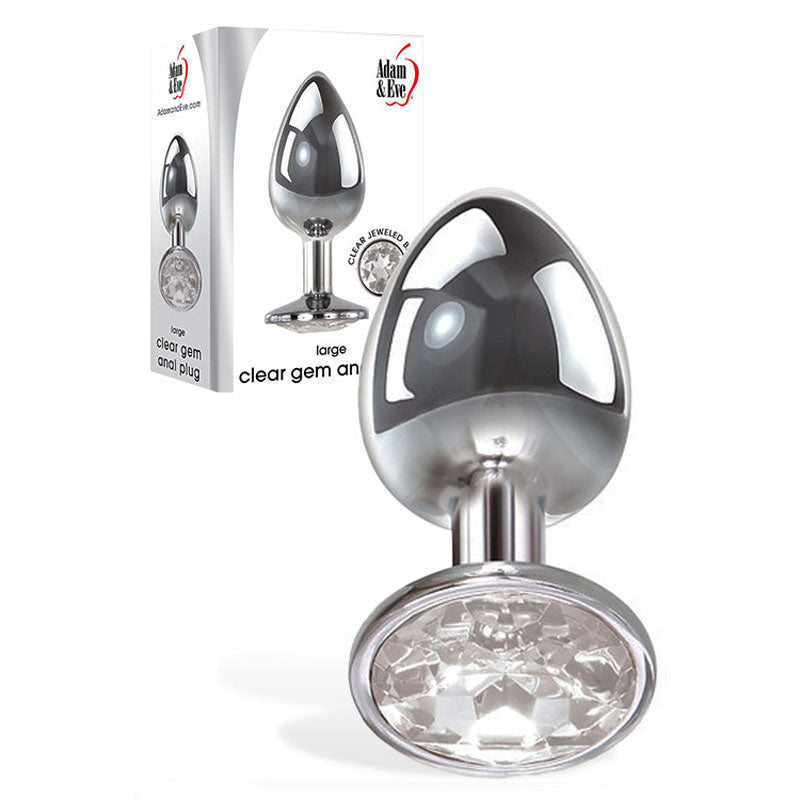 Adam &amp; Eve Clear Gem Anal Plug - Large - Metallic 9.5 cm Large Butt Plug with Clear Gem Base