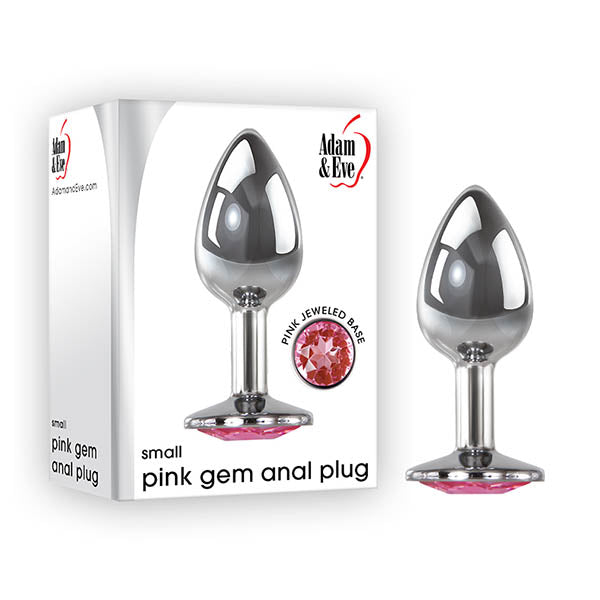 Adam &amp; Eve Pink Gem Anal Plug - Small - Silver Small 7.1 cm Metal Butt Plug with Pink Gem