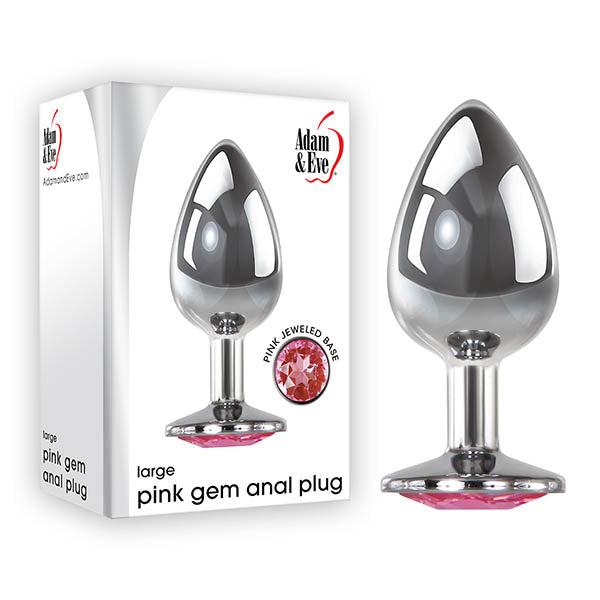 Adam &amp; Eve Pink Gem Anal Plug - Large - Silver Large cm Metal Butt Plug with Pink Gem