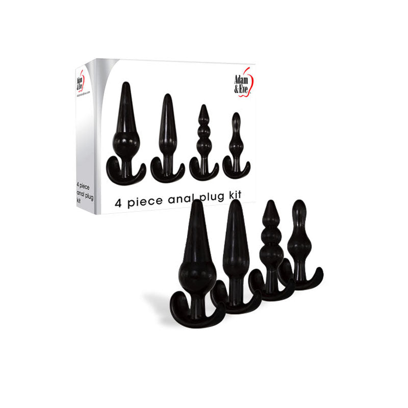 Adam &amp; Eve 4 Piece Anal Plug Kit - Black Butt Plugs - Set of 4 Sizes