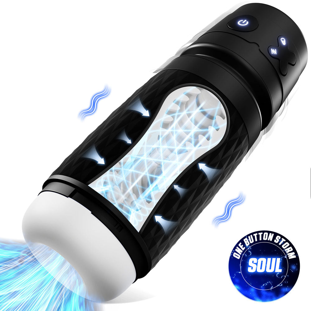 CyberSkin The Warrior - Black USB Rechargeable Sucking &amp; Vibrating Auto Masturbator