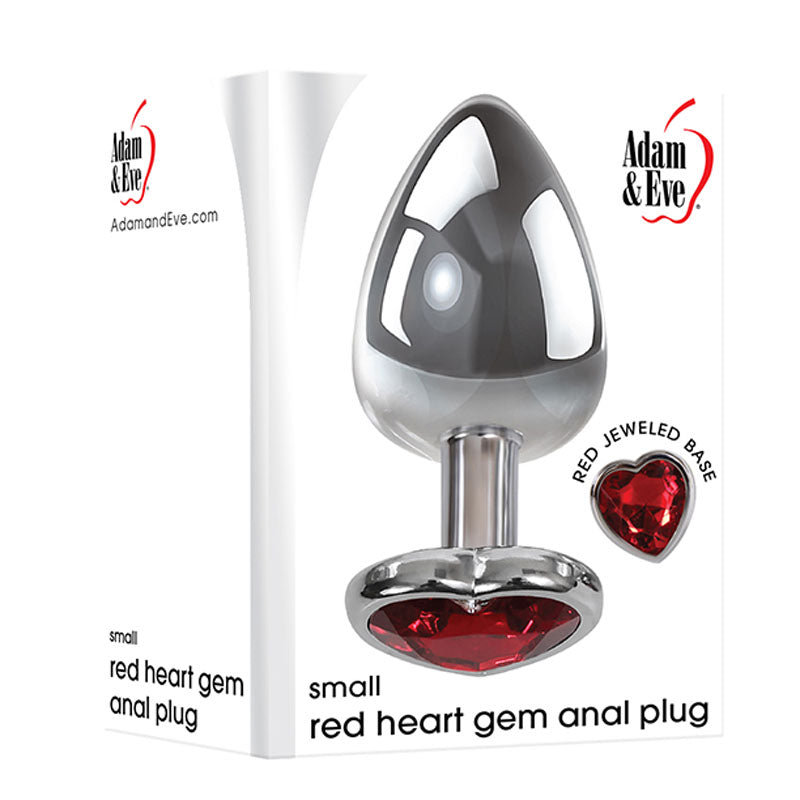 Adam &amp; Eve Red Heart Gen Anal Plug - Small - Metallic 7.1 cm Butt Plug with Heart Gem Base