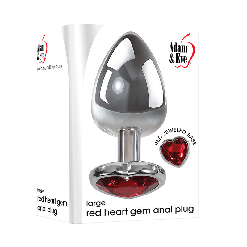 Adam &amp; Eve Red Heart Gen Anal Plug - Large - Metallic 9.5 cm Butt Plug with Heart Gem Base