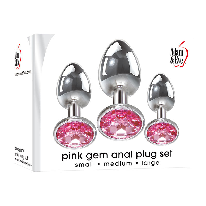 Adam &amp; Eve Pink Gem Anal Plug Set - Metallic Butt Plugs with Gems - Set of 3 Sizes