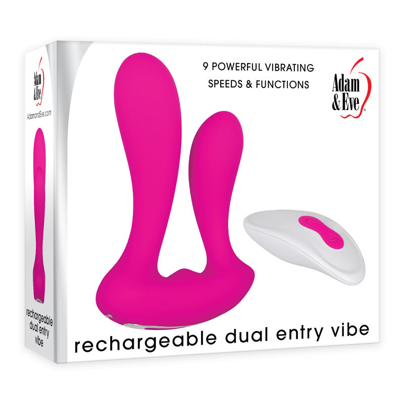 Adam &amp; Eve Rechargeable Dual Entry Vibe - Pink USB Rechargeable Vibrator with Remote Control