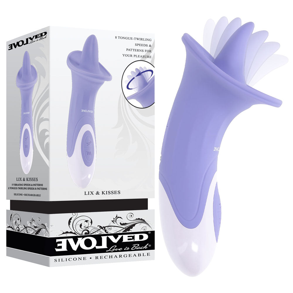 Evolved LIX &amp; KISSES - Purple 18.7 cm USB Rechargeable Flicking Tongue Stimulator