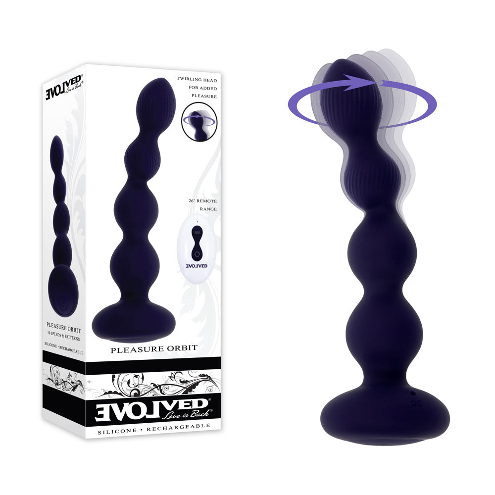 Evolved PLEASURE ORBIT - Navy Blue 17.8 cm USB Rechargeable Twirling &amp; Vibrating Anal Beads with Remote