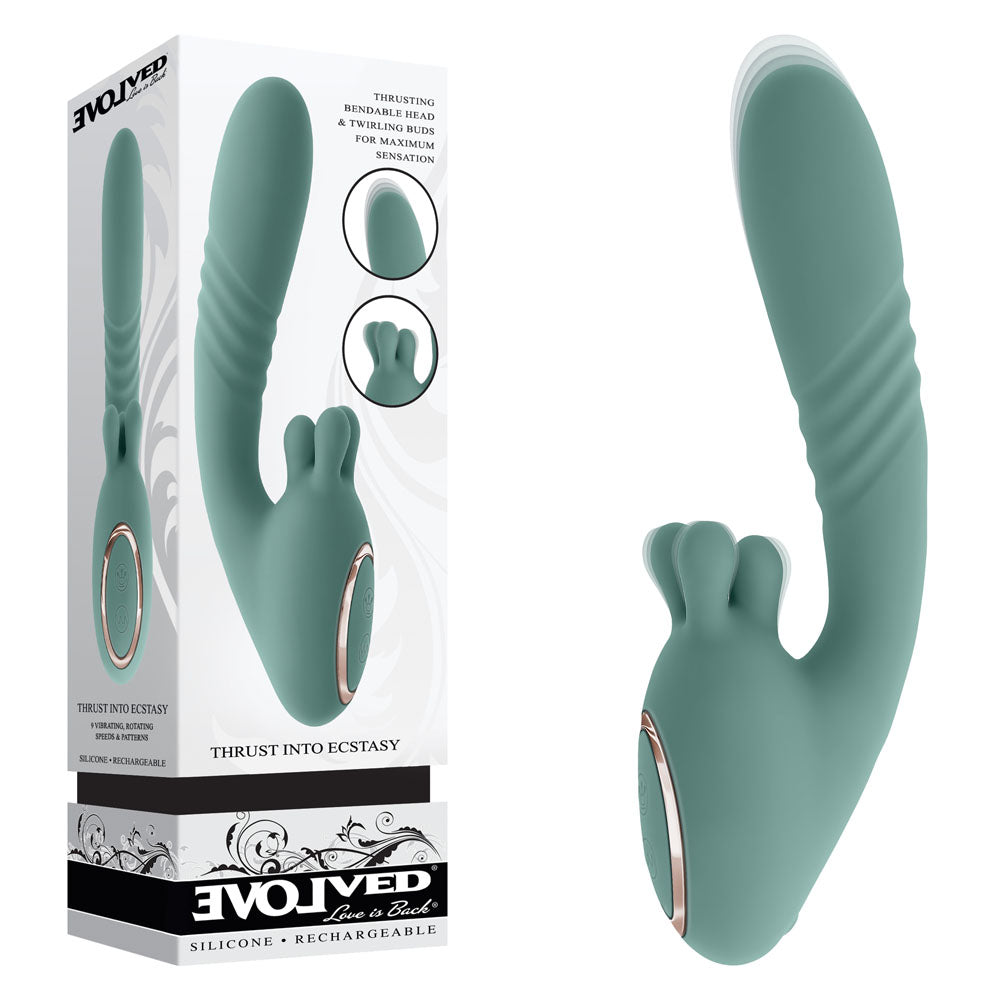 Evolved THRUST INTO ECSTASY - Green 21 cm USB Rechargeable Thrusting &amp; Rotating Vibrator