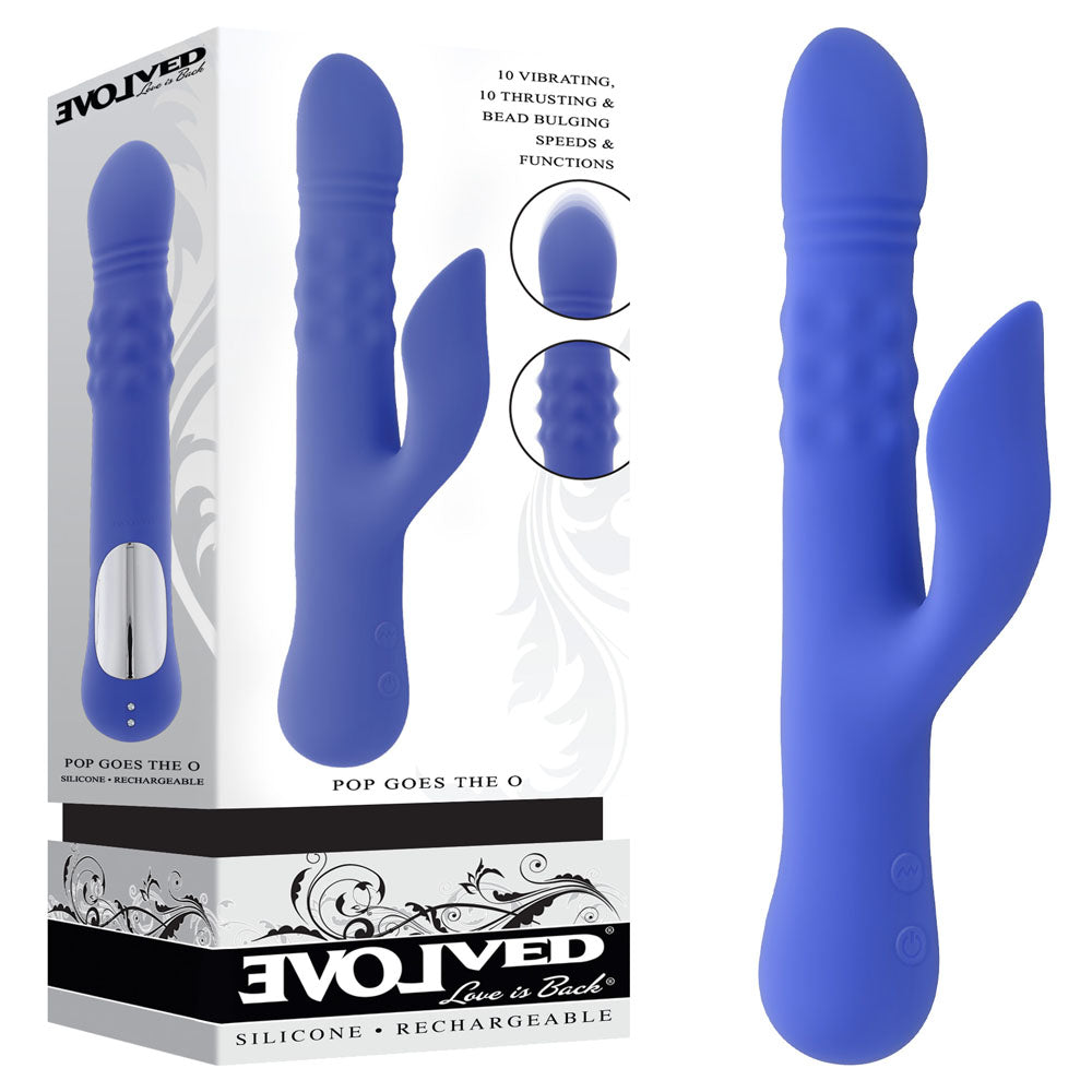 Evolved POP GOES THE O - Purple 24.7 cm USB Rechargeable Thrusting &amp; Bulging Rabbit Vibrator