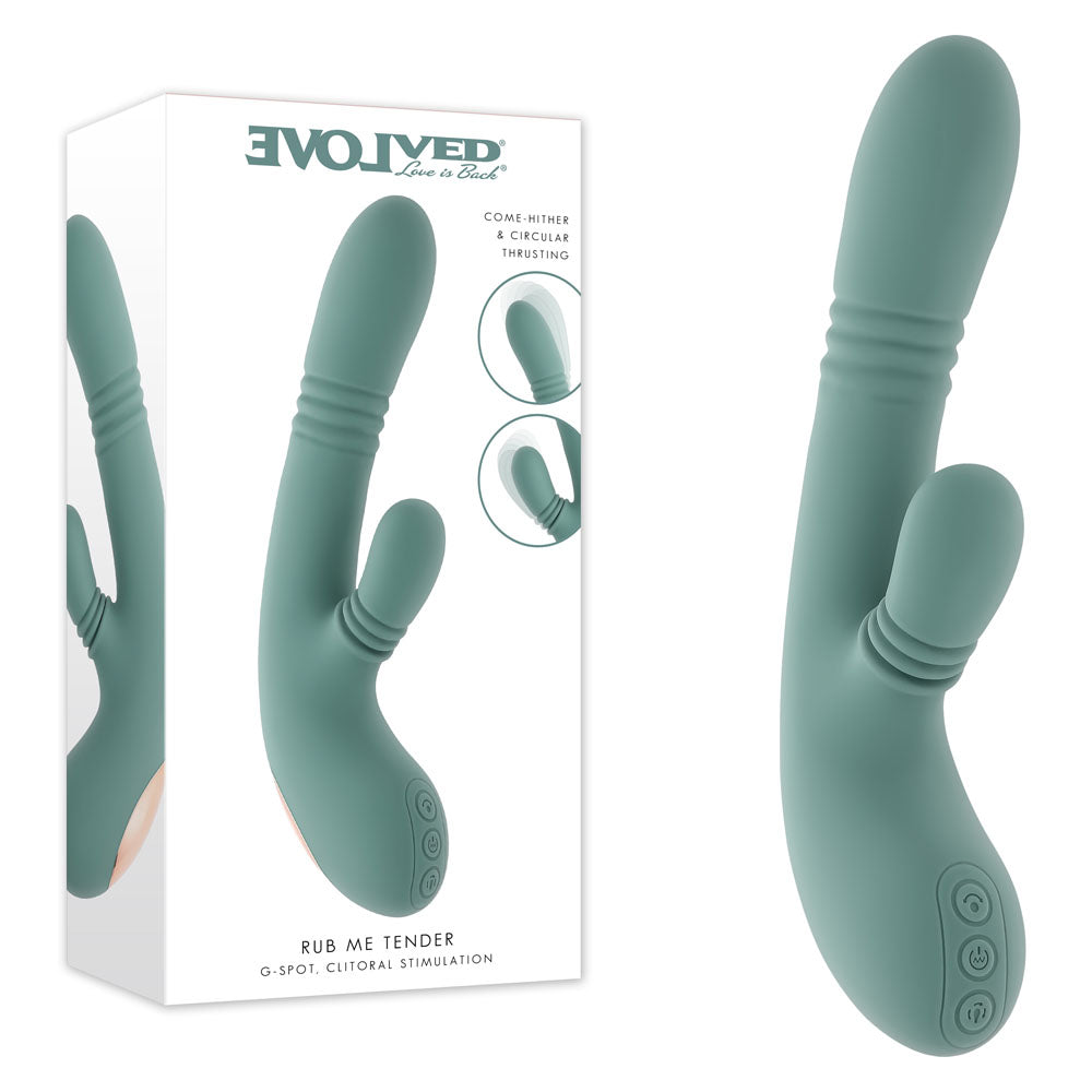 Evolved RUB ME TENDER - Green USB Rechargeable Gyrating &amp; Thrusting Rabbit Vibrator