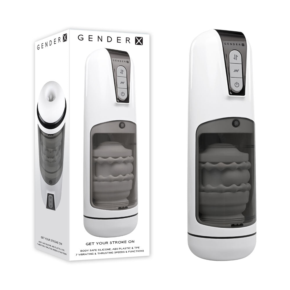 Gender X GET YOUR STROKE ON - USB Rechargeable Thrusting &amp; Vibrating Auto Masturbator