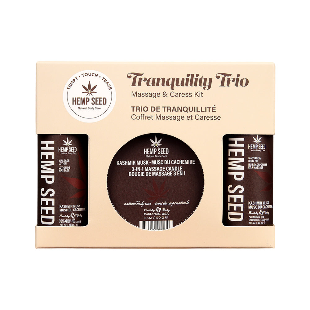 Hemp Seed Tranquility Trio - Kashmir Musk - Kashmir Musk Scented Massage &amp; Caress Kit - 3 Piece Kit