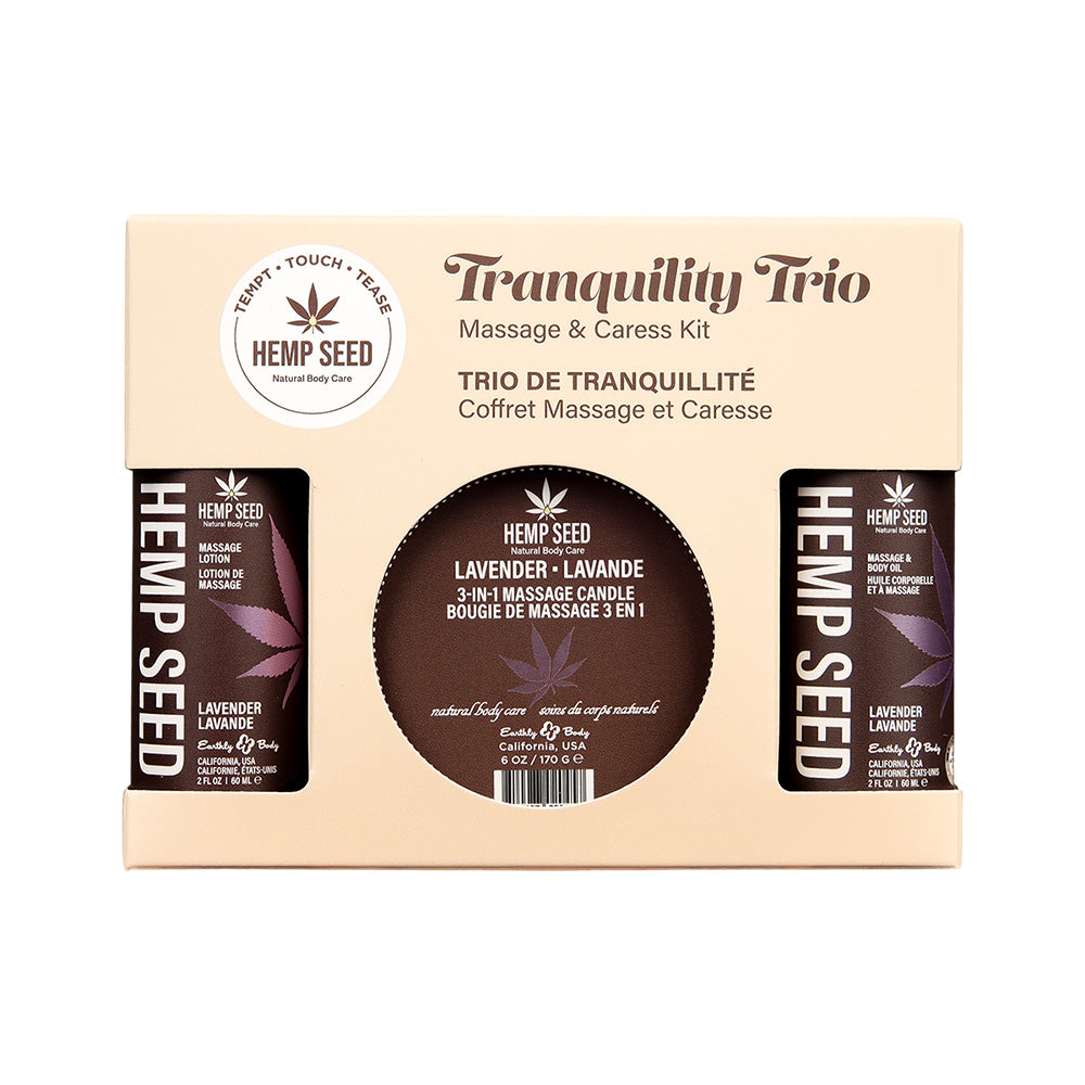 Hemp Seed Tranquility Trio - Lavender - Lavender Scented Massage &amp; Caress Kit - 3 Piece Kit