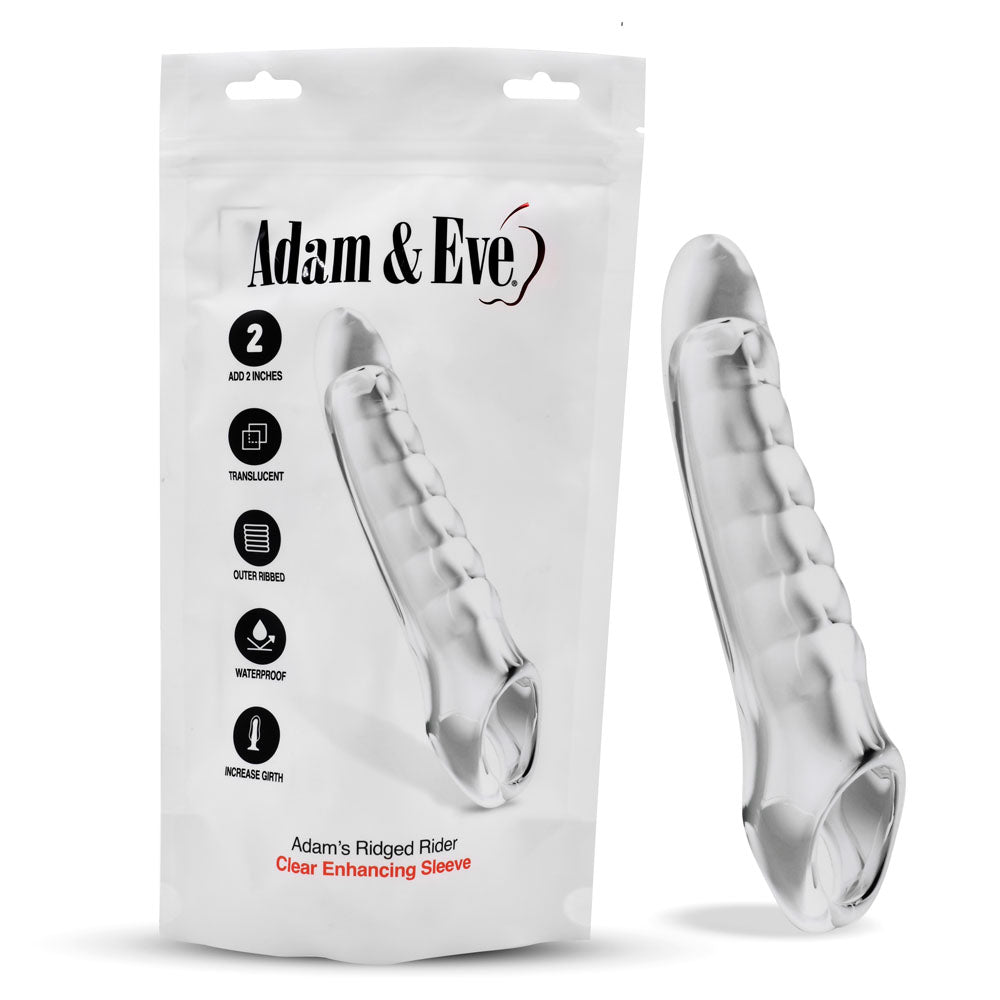 Adam &amp; Eve Ridged Rider - Clear 22.9 cm Penis Extension Sleeve