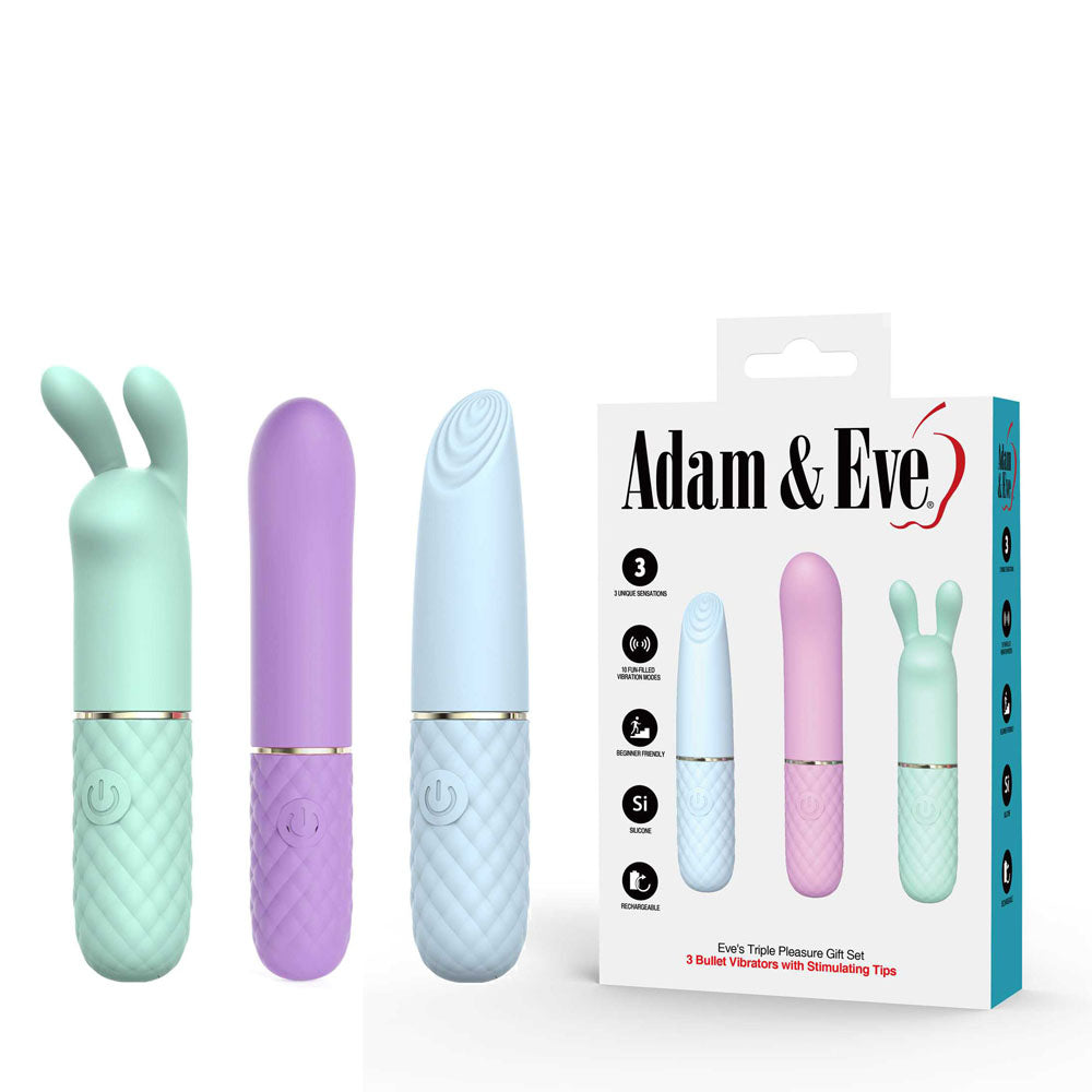 Adam &amp; Eve TRIPLE PLEASURES - Coloured USB Rechargeable Vibrators - Set of 3