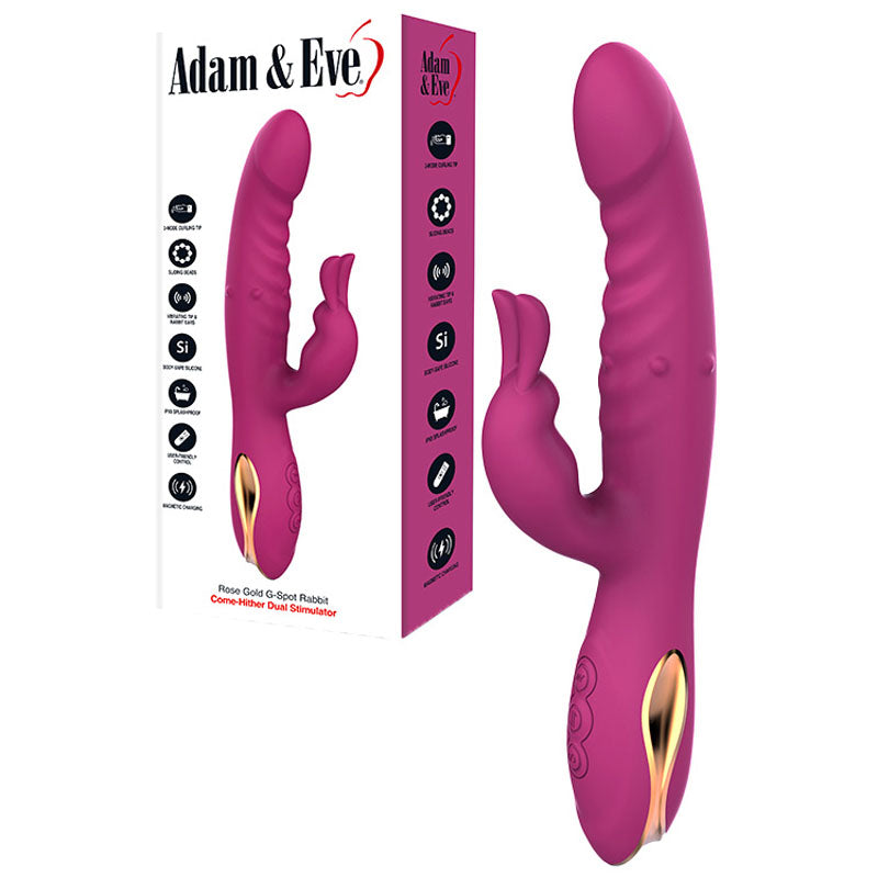 Adam &amp; Eve ROSE GOLD G-SPOT RABBIT - Purple 22.5 cm USB Rechargeable Rabbit Vibrator with Flicking Tip