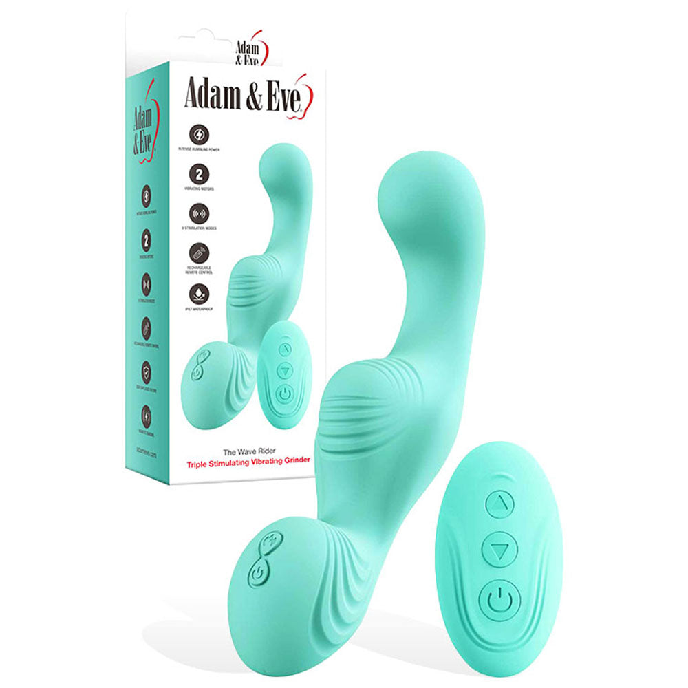 Adam &amp; Eve THE WAVE RIDER - Teal USB Rechargeable Triple Stimulating Grinder Pad with Remote Control