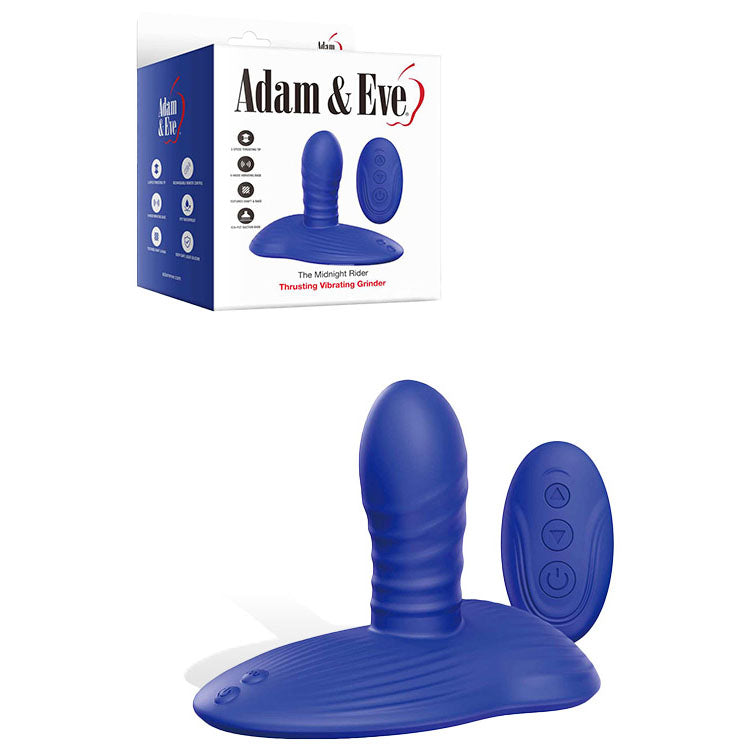 Adam &amp; Eve THE MIDNGHT RIDER - Blue USB Rechargeable Thrusting Vibrating Grinder with Remote Control
