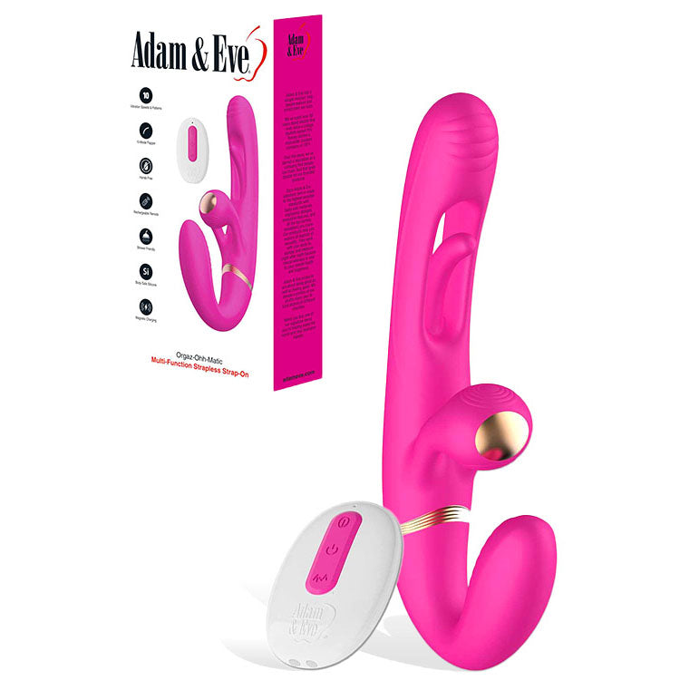 Adam &amp; Eve ORGAZ-OHH-MATIC - Pink 23.5 cm USB Rechargeable Strapless Strap-On with Remote