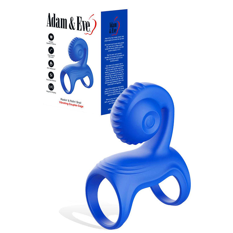 Adam &amp; Eve ROCKIN &amp; ROLLIN SNAIL - Blue USB Rechargeable Vibrating Couples Cage