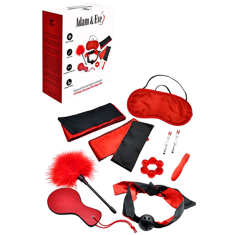 Adam &amp; Eve SENSUAL SCARLET NIGHTS - Black/Red Couples Bondage Kit - Set of 10 Pieces