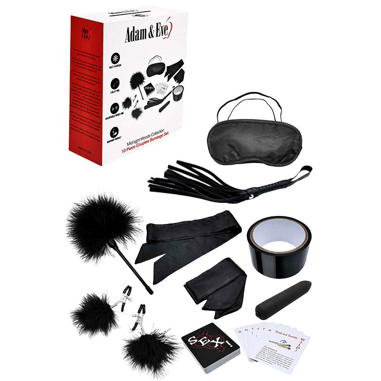 Adam &amp; Eve MIDNIGHT MOODS COLLECTION - Black Couples Bondage Kit - Set of 10 Pieces