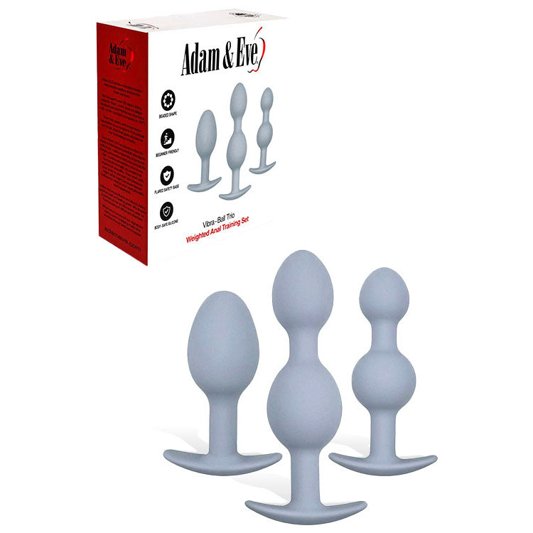 Adam &amp; Eve VIBRA-BALL TRIO - Grey Weighted Anal Training Set - Set of 3 Plugs