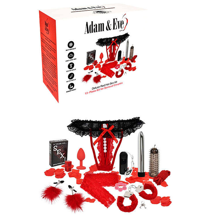 Adam &amp; Eve DELUXE RED HOT SEX KIT - Couples Kit - 13 Piece Set