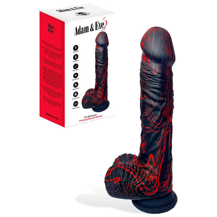 Adam &amp; Eve THE BEDROCKER - Black/Red 22.6 cm USB Rechargeable Thrusting Dildo with Wireless Remote