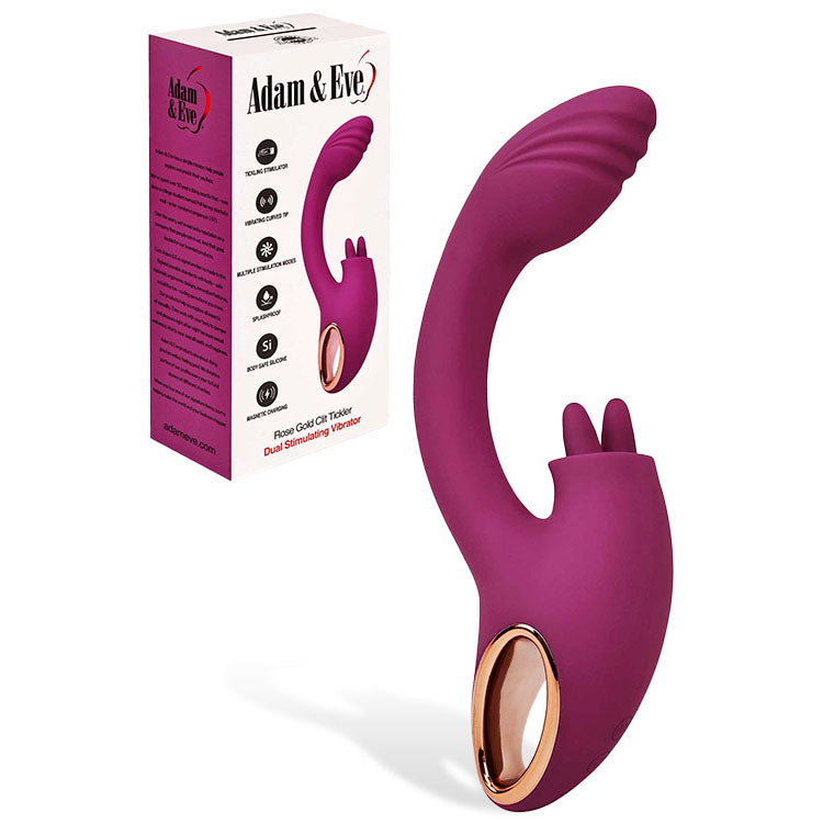 Adam &amp; Eve ROSE GOLD CLIT TICKLER - Red 22 cm USB Rechargeable Rabbit Vibrator