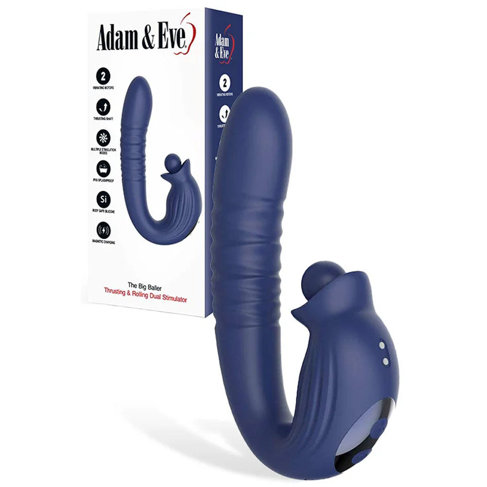 Adam &amp; Eve THE BIG BALLER - Navy Blue 18.8 cm USB Rechargeable Thrusting Rabbit Vibrator