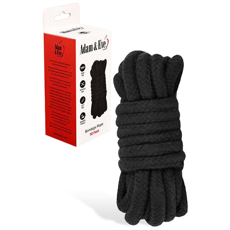 Adam &amp; Eve BONDAGE ROPE - 3 metre (10 feet) - Black Bondage Rope - 3 metre Length