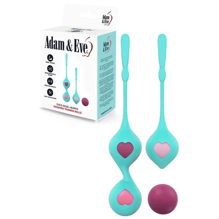 Adam &amp; Eve EVES KEGEL HEARTS - Teal Weighted Kegel Balls - Set of 2