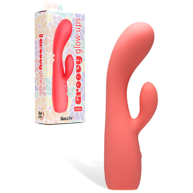 Adam &amp; Eve GROOVY GLOW-UPS Curvie - Pink 17.8 cm USB Rechargeable Rabbit Vibrator
