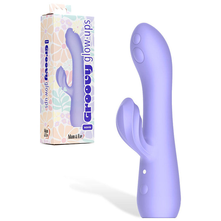 Adam &amp; Eve GROOVY GLOW-UPS Wavie - Purple 16.5 cm USB Rechargeable Rabbit Vibrator
