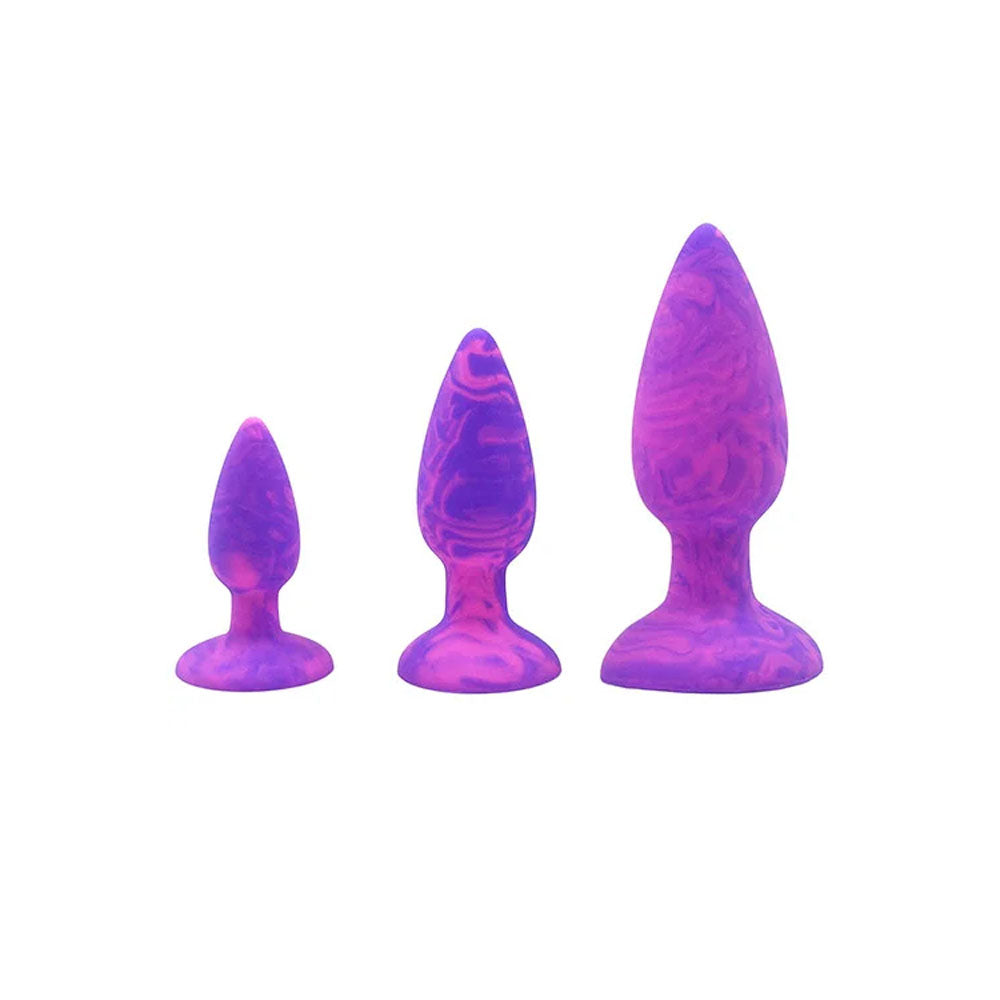 Adam &amp; Eve COLOUR SWIRL Anal Plug Set - Purple/Pink Butt Plugs - Set of 3 Sizes