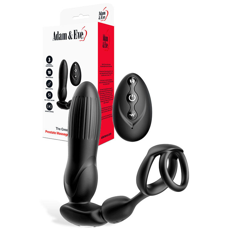 Adam &amp; Eve THE GREAT EXPANDER - Black 14 cm USB Rechargeable Thrusting &amp; Expanding Prostate Massager with Wireless Remote