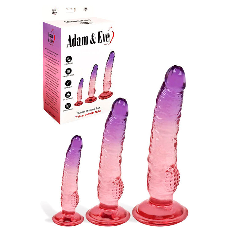 Adam &amp; Eve SUNSET DREAMS TRIO - Pink/Purple Dildos - Set of 3 Sizes