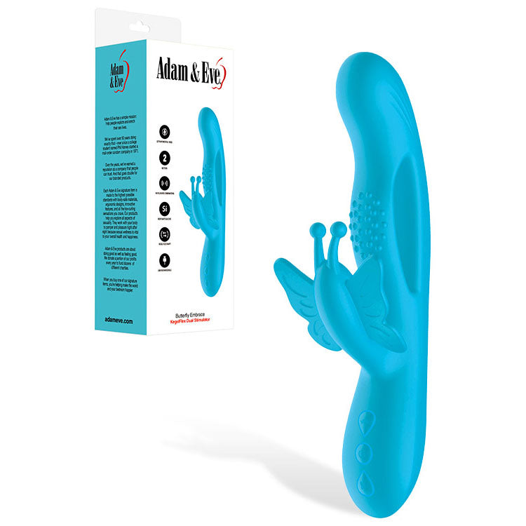Adam &amp; Eve BUTTERFLY EMBRACE - Blue - Blue 24.1 cm USB Rechargeable Butterfly Vibrator