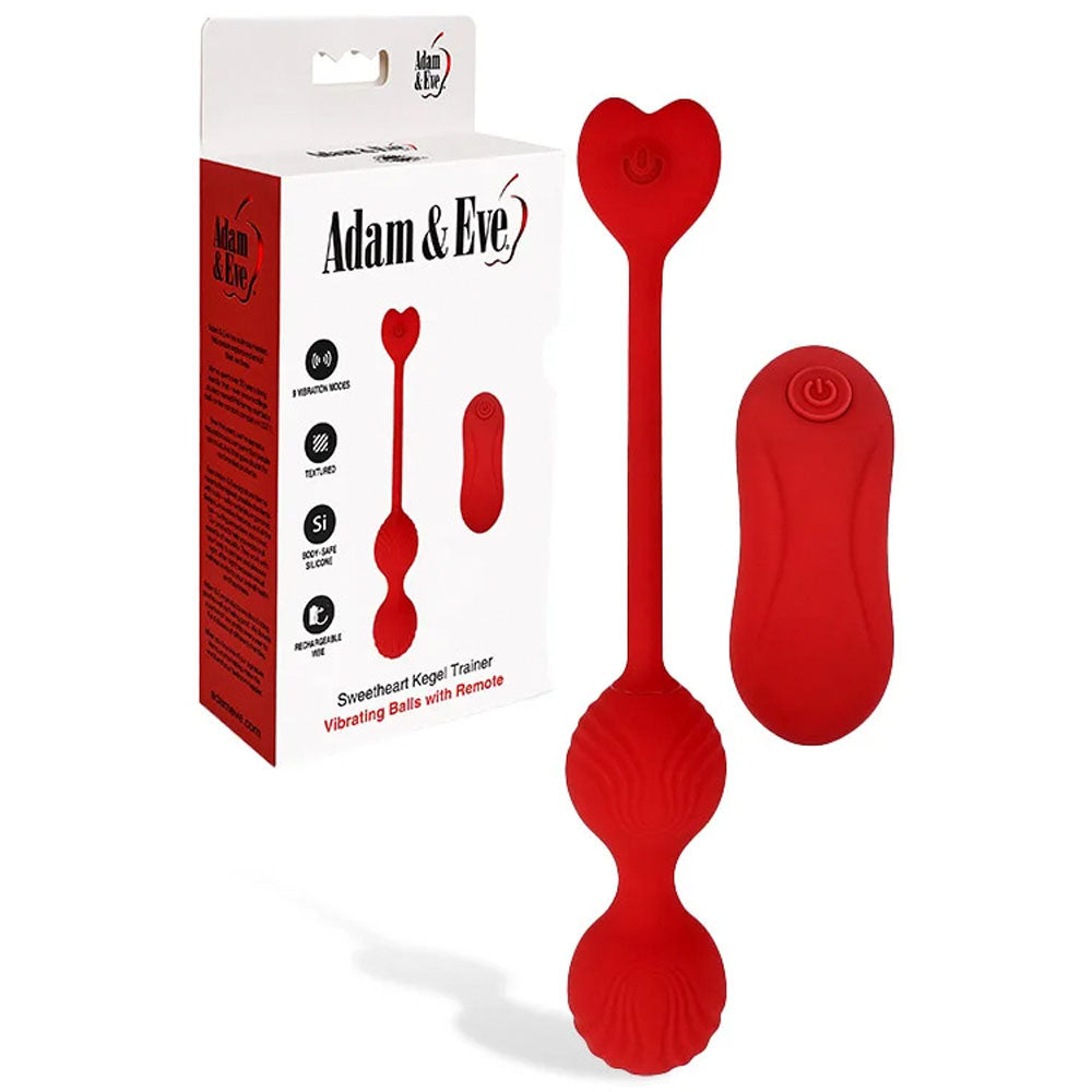 Adam &amp; Eve SWEETHEART Kegel Trainer - Red USB Rechargeable Vibrating Kegel Balls with Remote