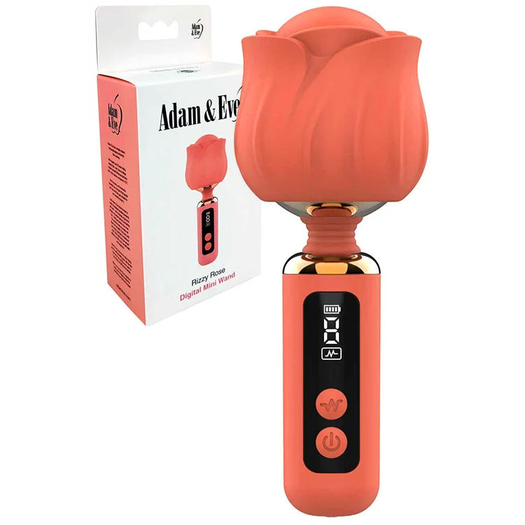 Adam &amp; Eve RIZZY ROSE Mini Wand - Coral - Coral 12.7 cm USB Rechargeable Mini Massager Wand