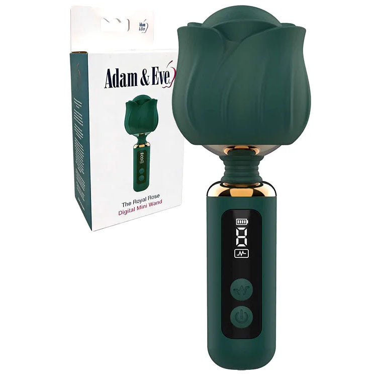 Adam &amp; Eve THE ROYAL ROSE Mini Wand - Green - Green USB Rechargeable Mini Massager Wand