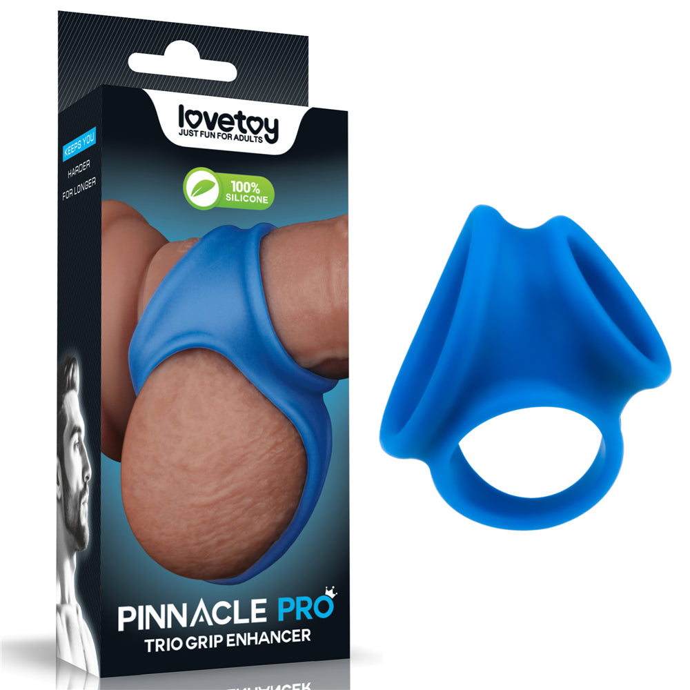 Pinnacle Pro Trio Grip Enhancer - Blue Cock &amp; Balls Ring