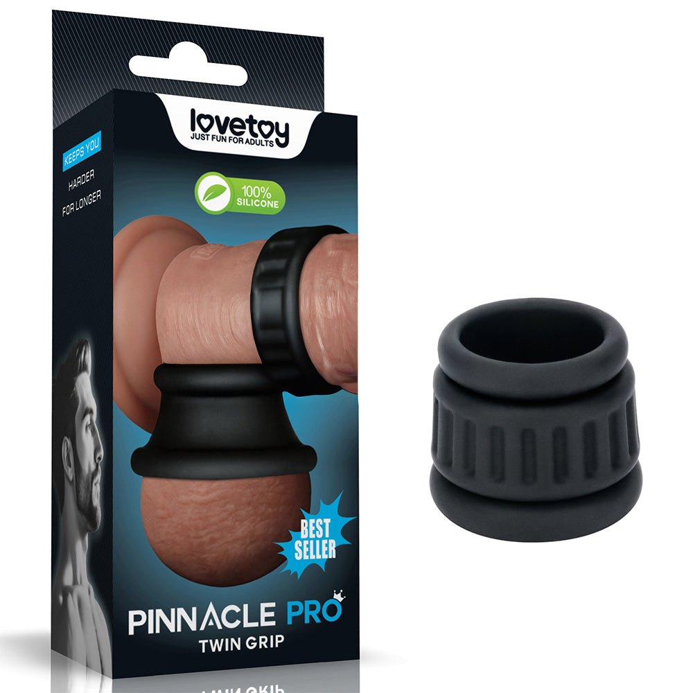 Pinnacle Pro Twin Grip Enhancer - Black Cock &amp; Balls Ring